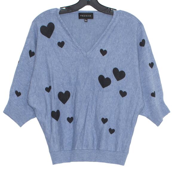 Sweater Heart Valentines Cottage Coquette Romantic Retro Kawaii Fairy Blue Large - Picture 1 of 6